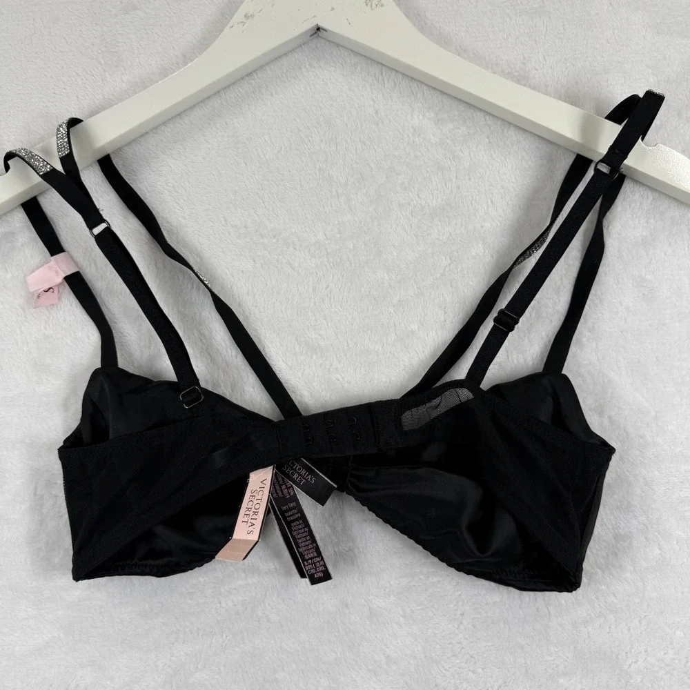 Victorias Secret Very Sexy Unlined Shine Strap Bralette Black S 11230619‎